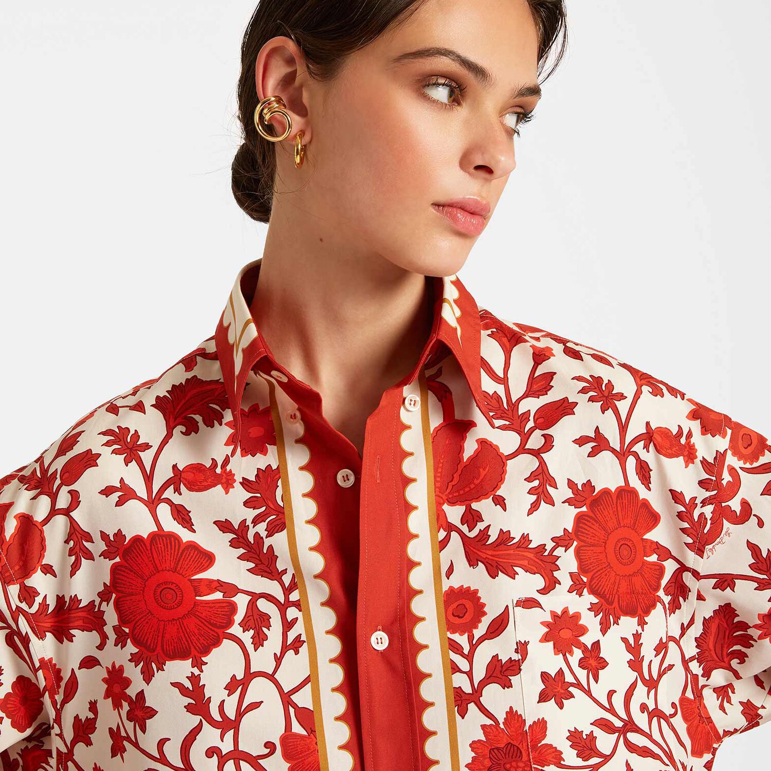 La Doublej + Orlebar Brown Better Than Your Boyfriend's Printed Cotton-poplin Shirt In Dragonflower Placée Red