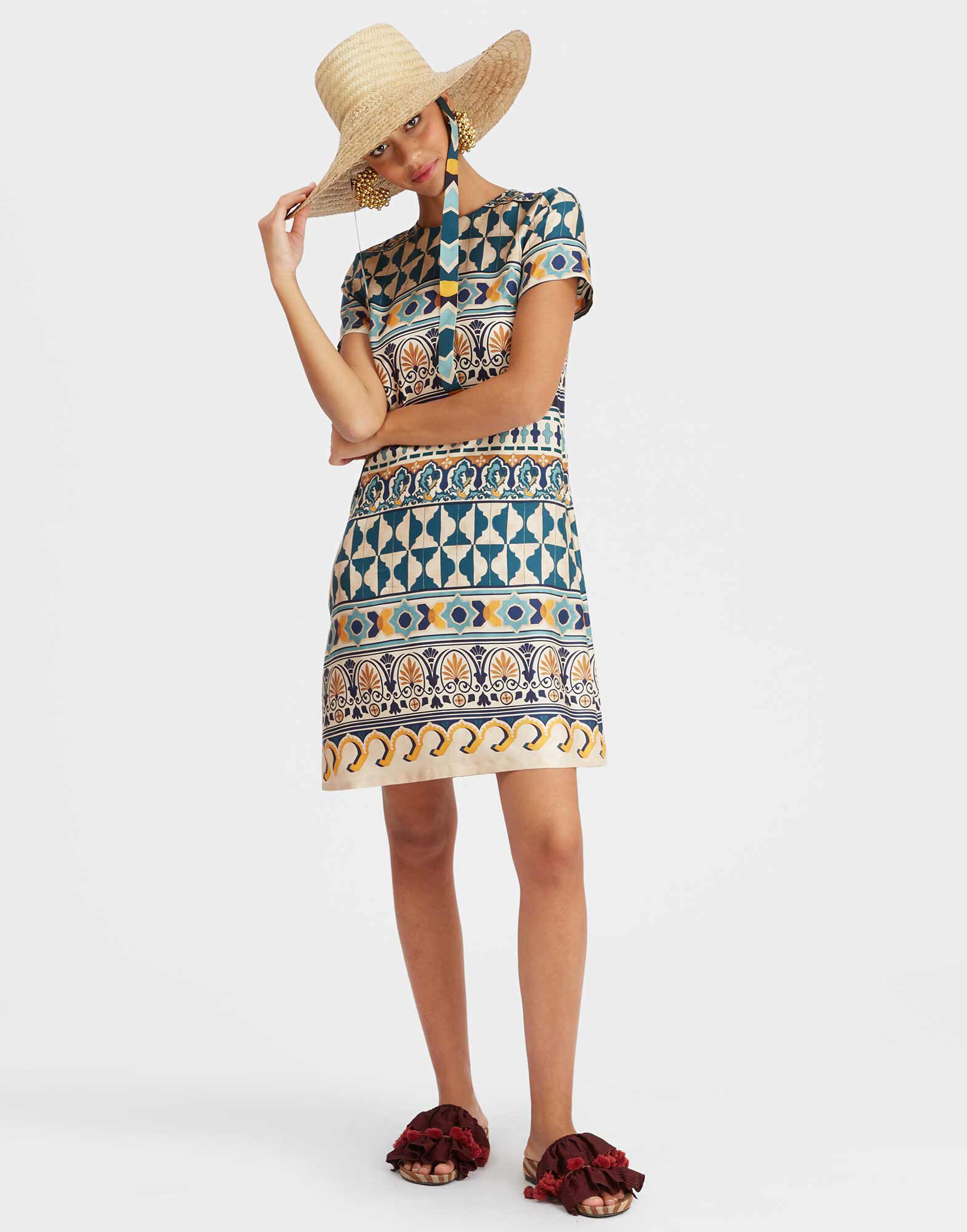 La DoubleJ Mini Swing Dress Casareale Small Plac&egrave;e Cream DRE0159SIL001REA02WH03