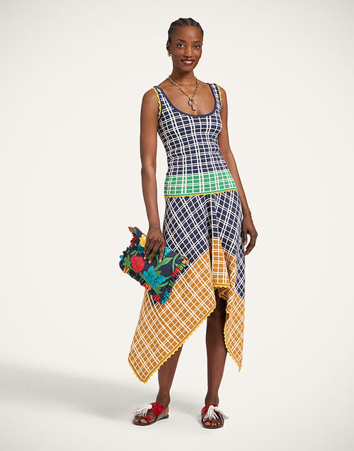 La DoubleJ Check Me Skirt Multicolor Navy Blue & Mustard SKI0191KNI202VA478BU03