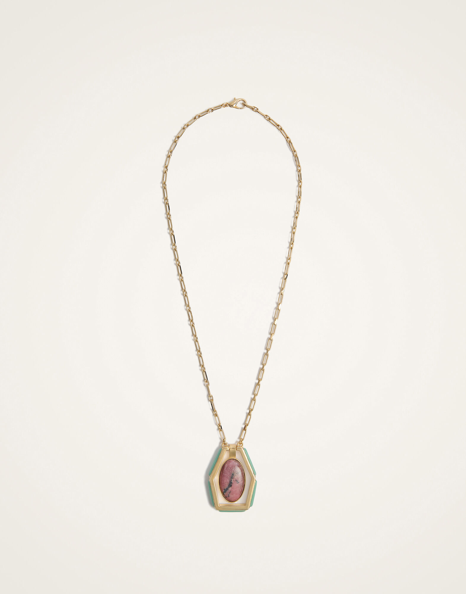 La DoubleJ Power Portal Necklace 24K Gold Plate & Rhodonite NEC0055MET001RHO01YE05