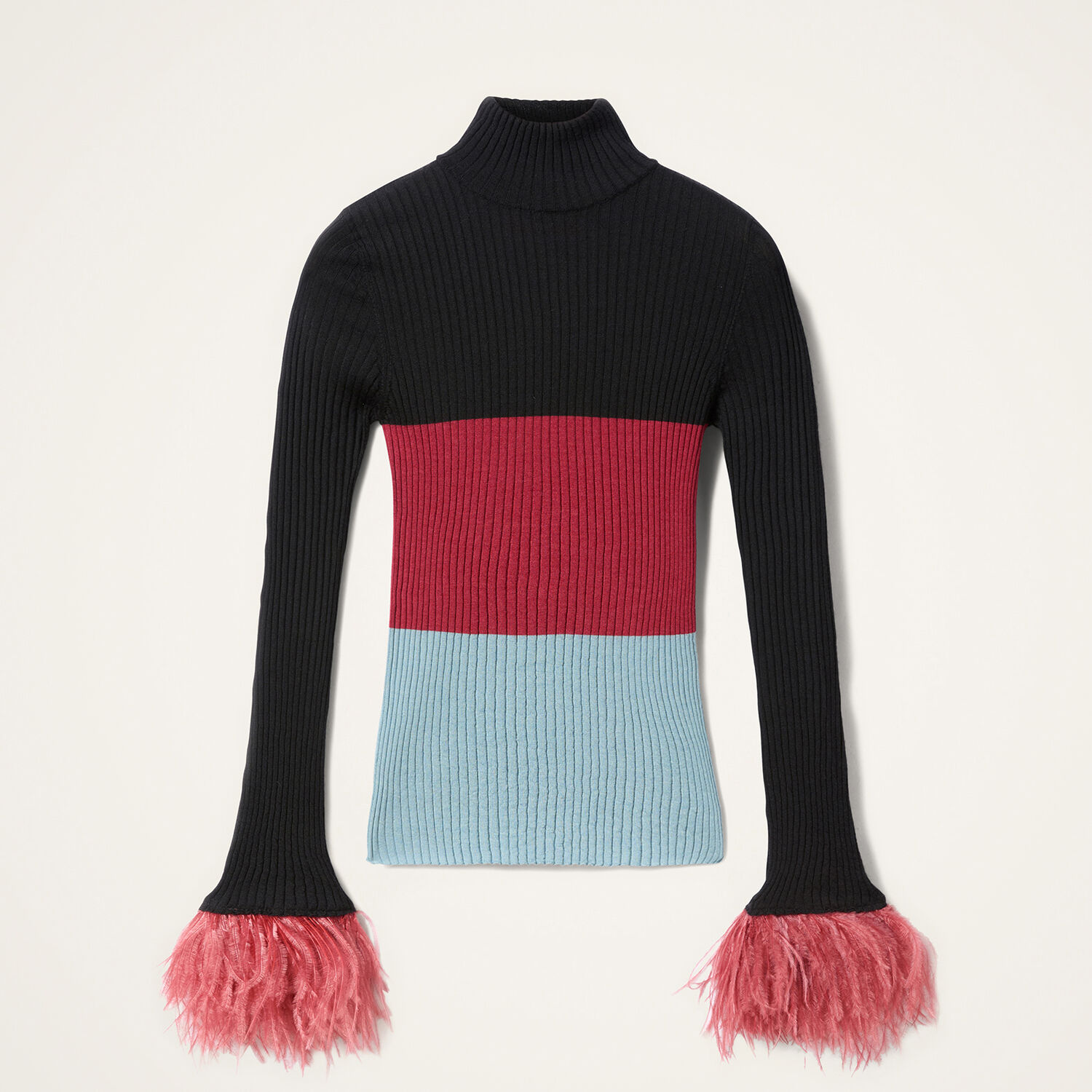 La Doublej Feather-trimmed Ribbed Top