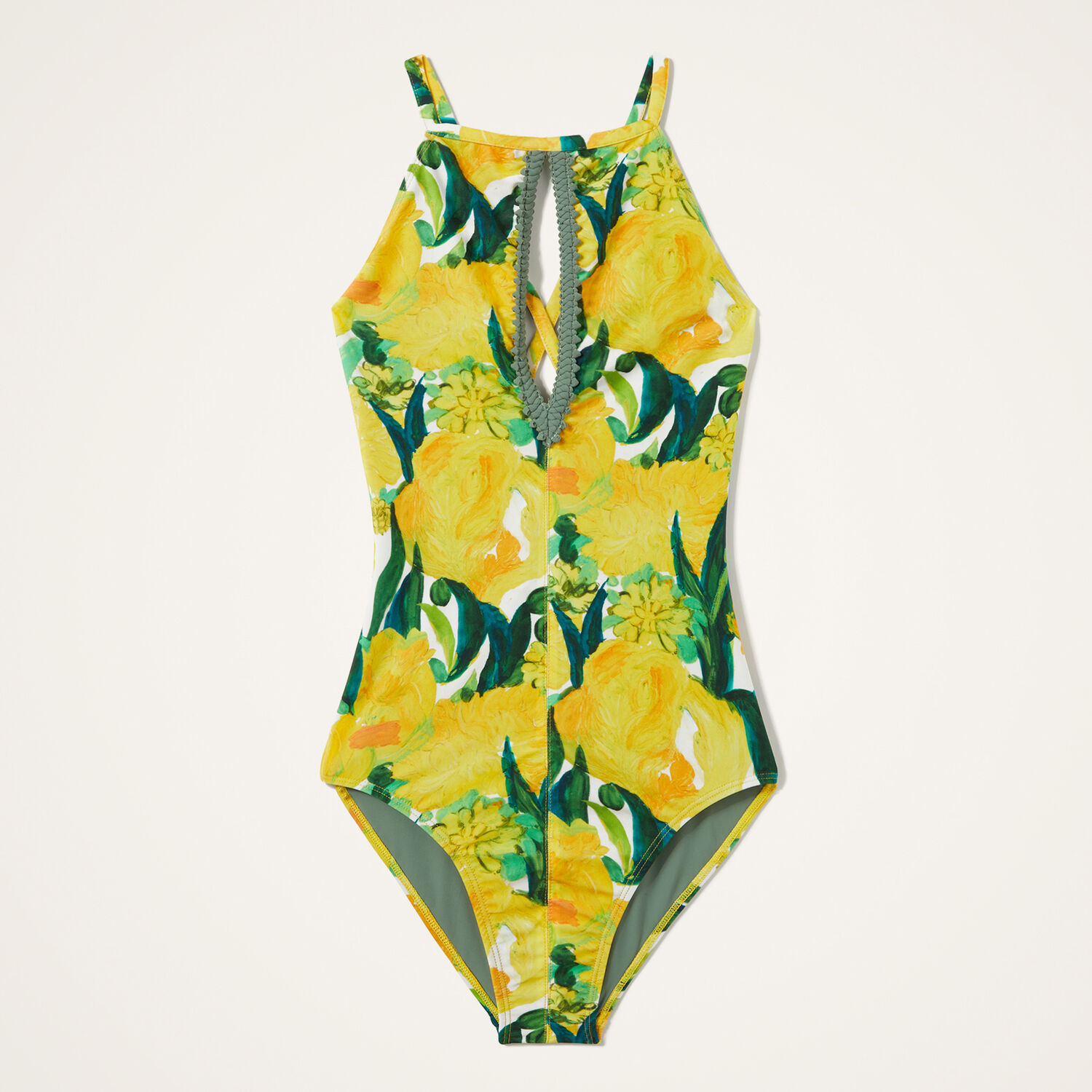 La Doublej Floral-print Halter Swimsuit
