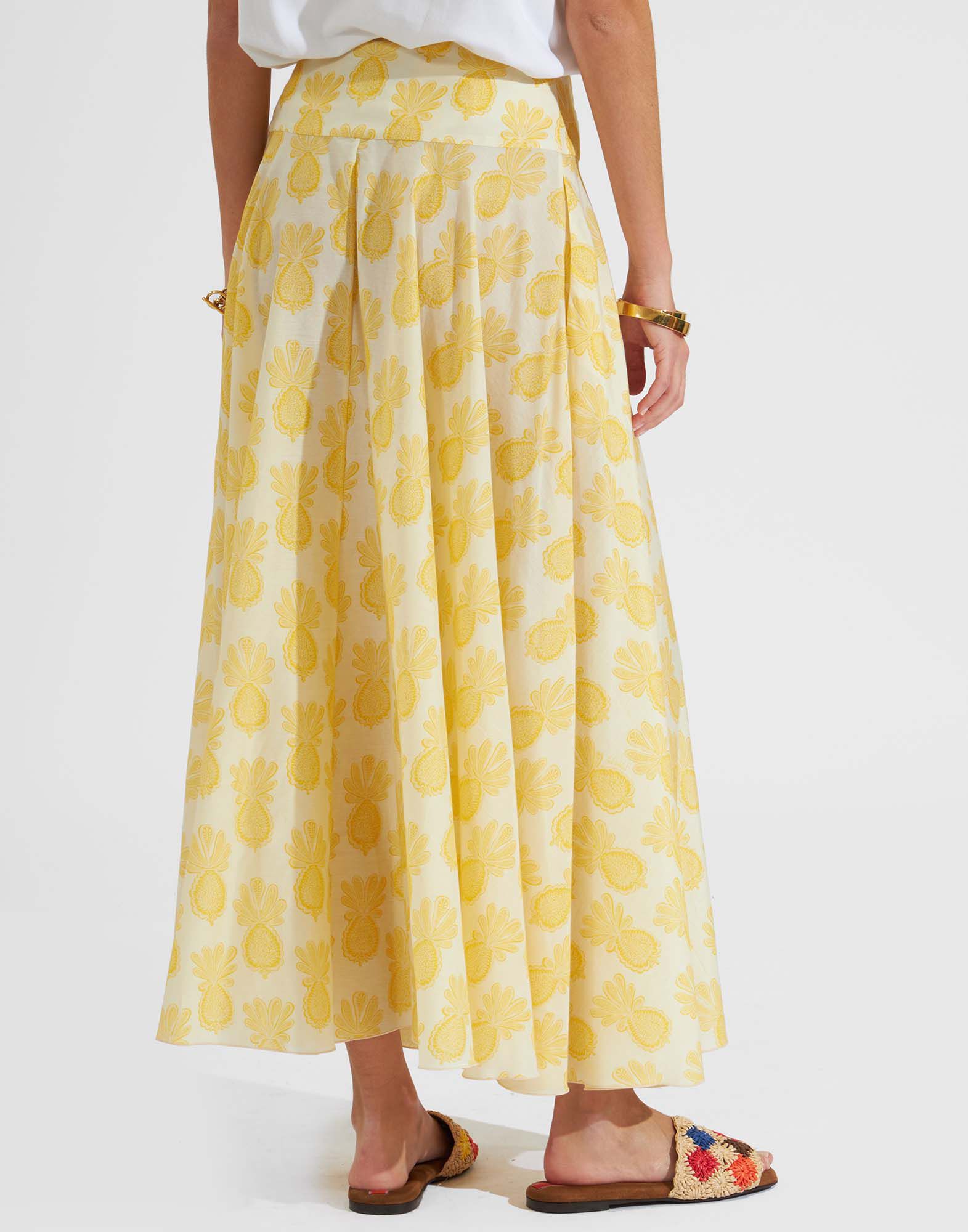 La DoubleJ Ariel Skirt Pineapple Sunflower White SKI0090SIL010PNP20WH01