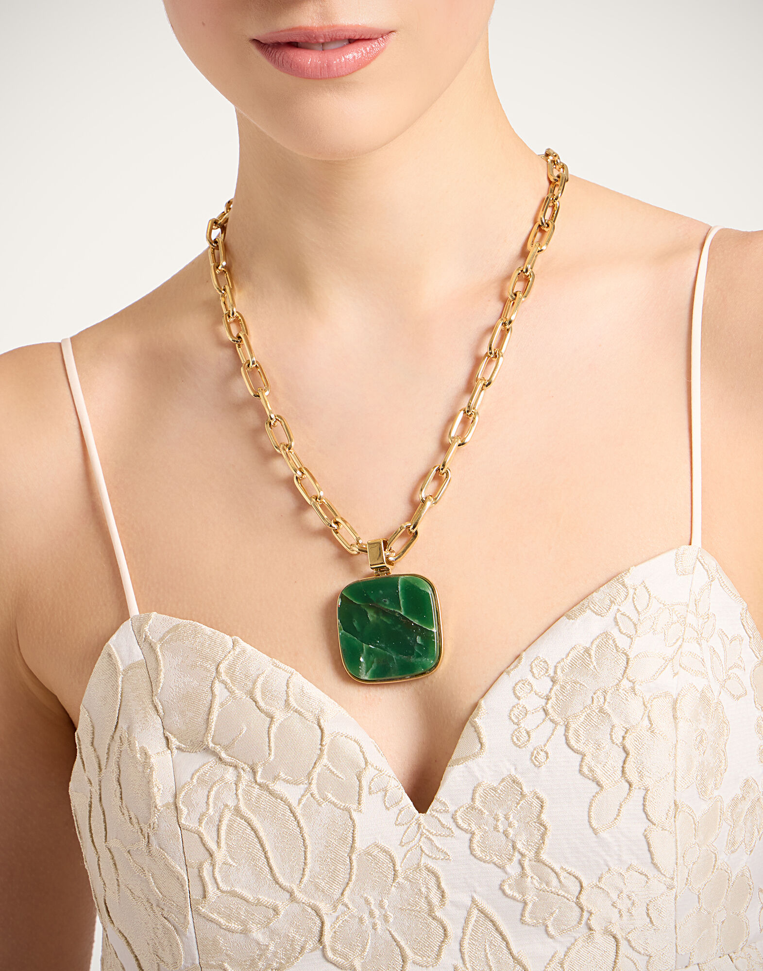 Soul Pendant Necklace in 24K Gold Plate & Green Jade for Women
