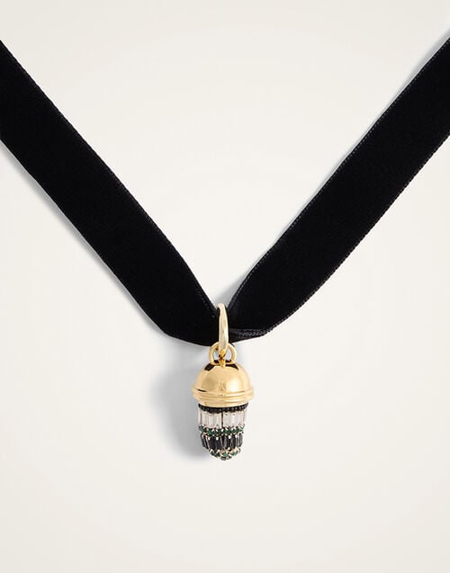 La DoubleJ Lantern Necklace 24K Gold Plate & Crystal Embroidery NEC0048BRA004SOLIDGR02