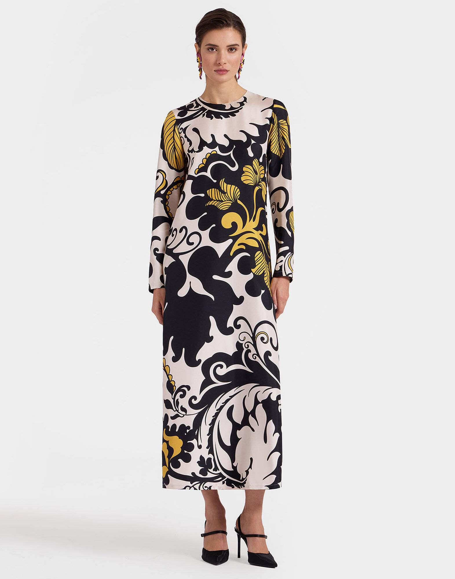 Long Sleeve Swing Dress in Marea Black White fur Damen La DoubleJ