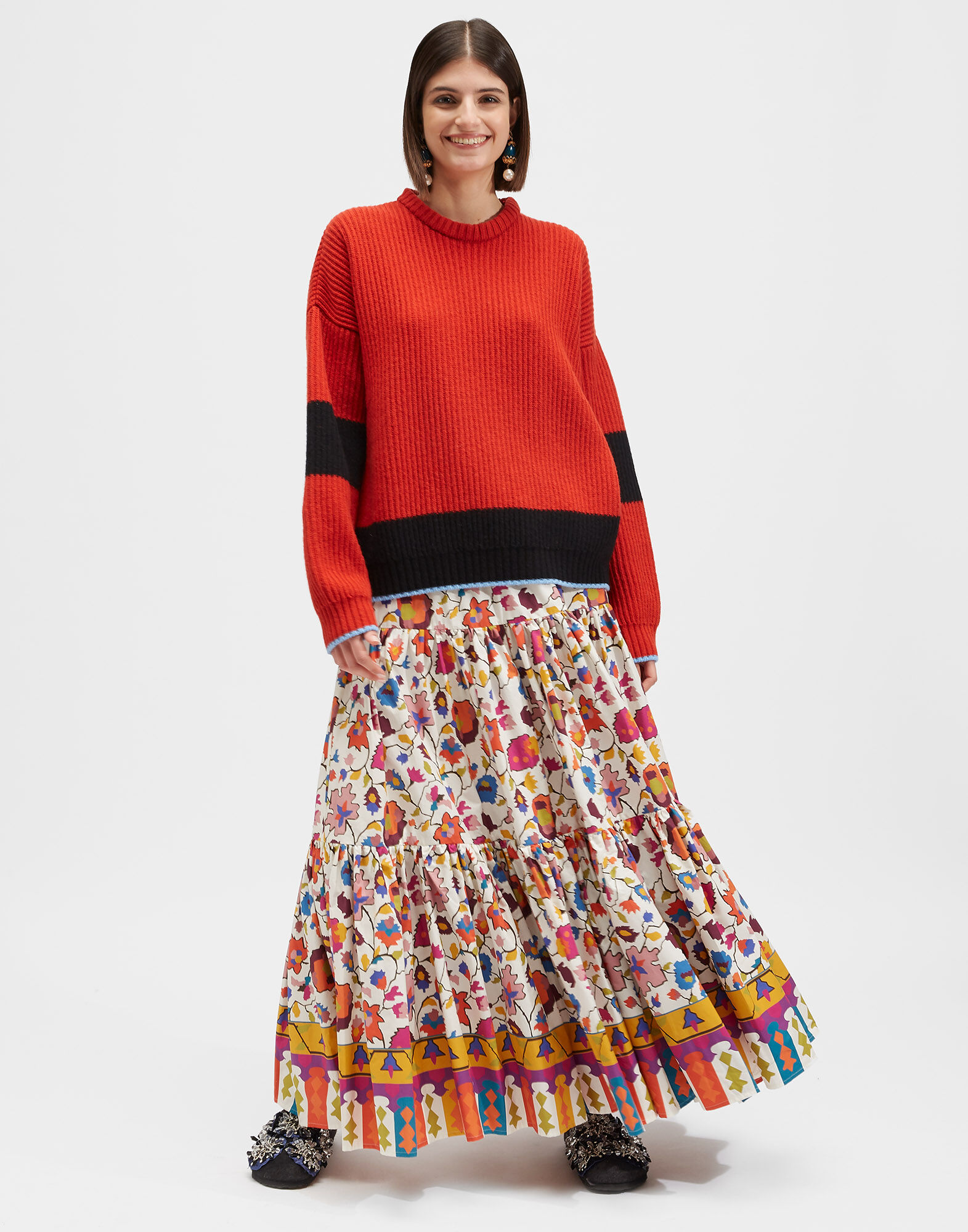 La DoubleJ Crew Boy Sweater Arancio-Nero PUL0061KNI037VAR0062