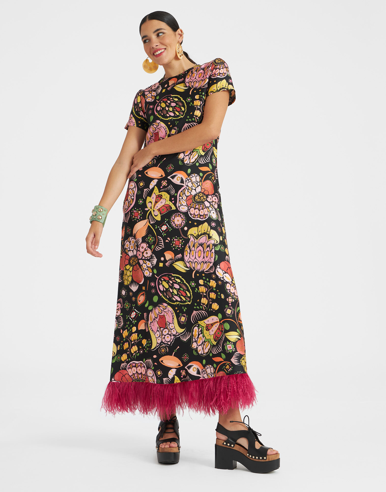 Swing Dress With Feathers in Eden for Women La DoubleJ