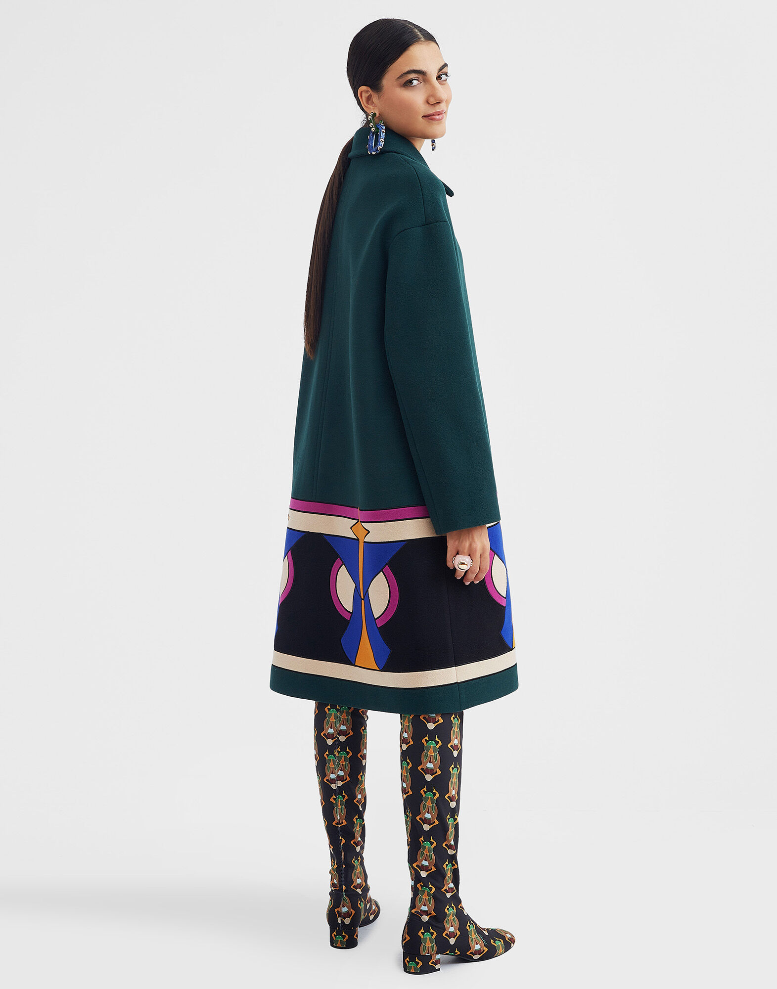 La DoubleJ Boxy Coat Intarsia Dark Green JAC0074WOL012SOLIDGR03