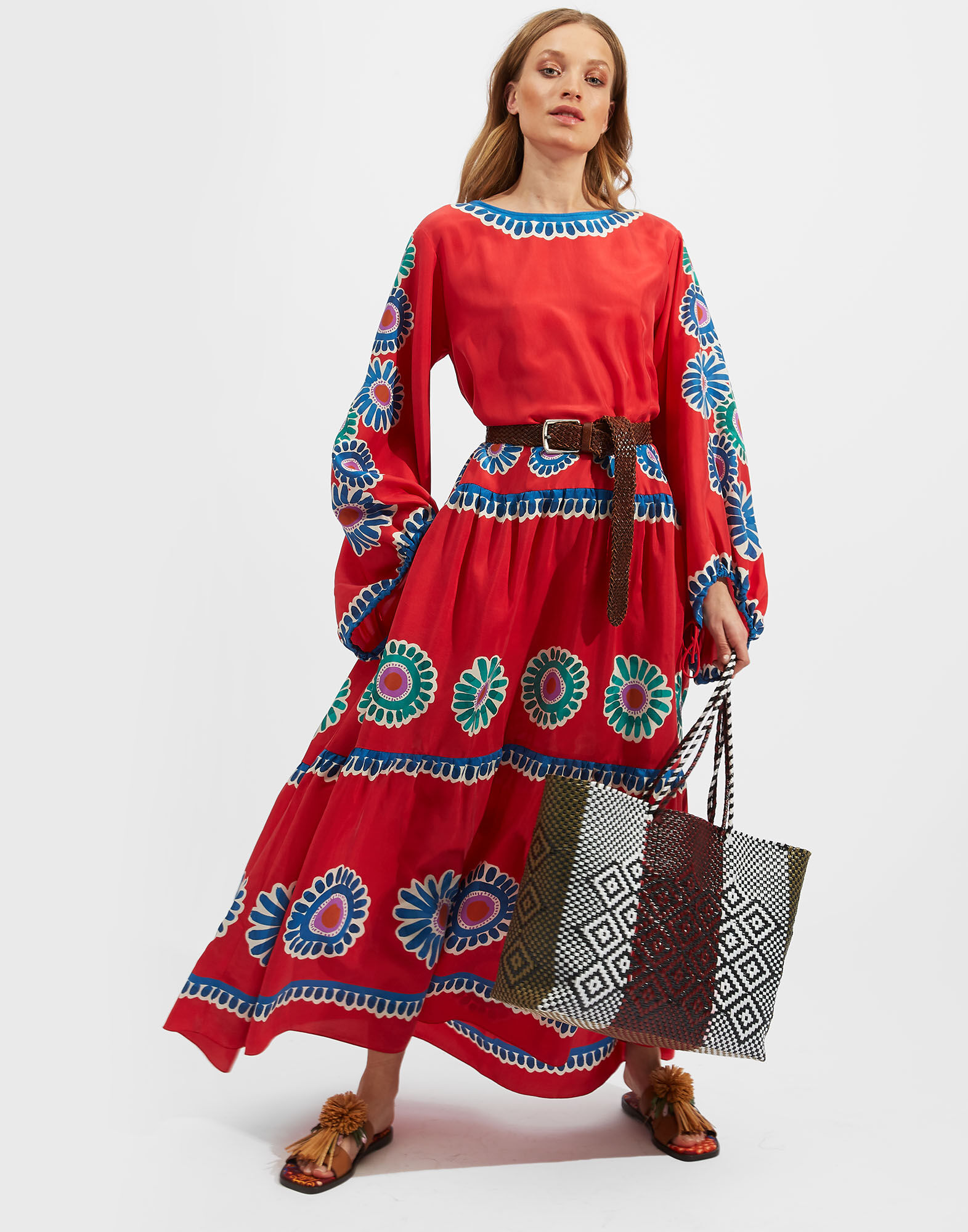 La DoubleJ Vesta Dress Daisy Plac&eacute;e Red DRE0302SIL009DAY0007