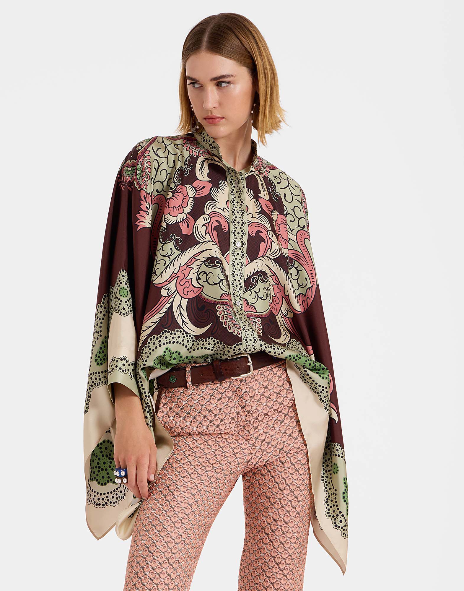 La DoubleJ Foulard Shirt Portal Plac&eacute;e Brown SHI0059SIL006POR02BR11