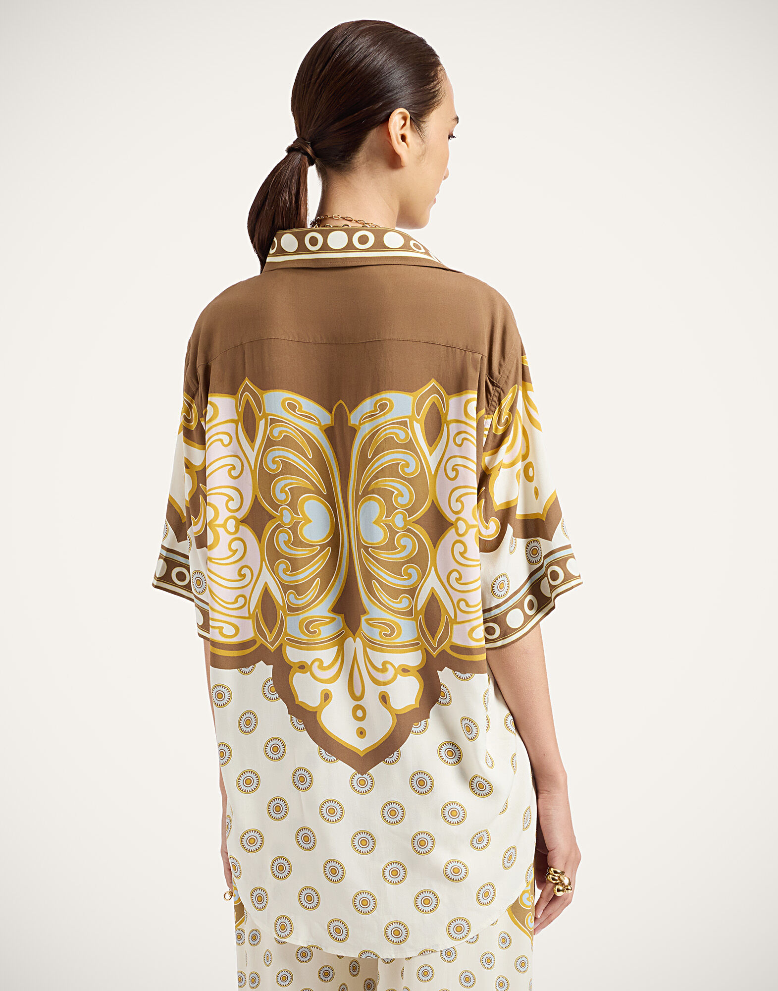 La DoubleJ Club Shirt Cocoon Plac&eacute;e Brown SHI0171VIS032COC02BR02