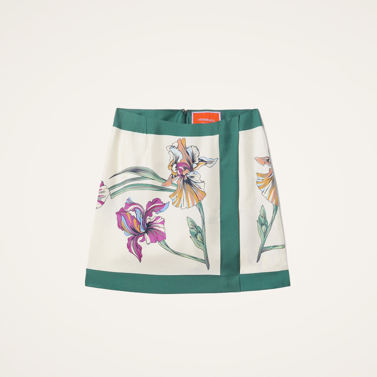 La Doublej Foulard Silk Miniskirt In Iris Placée Ivory