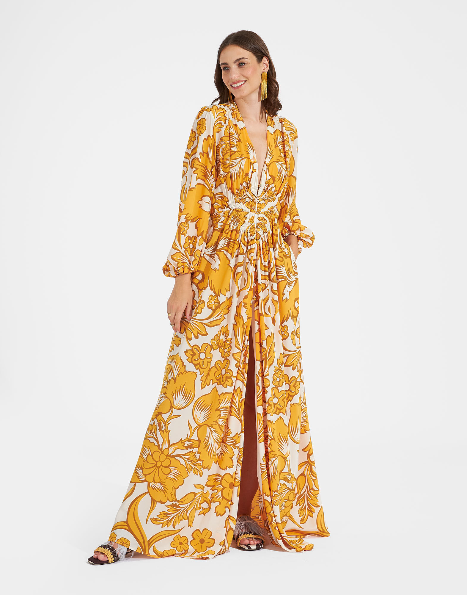 La DoubleJ Long Camerino Dress Va-Va Gold DRE0585CRE001VAV01YE05