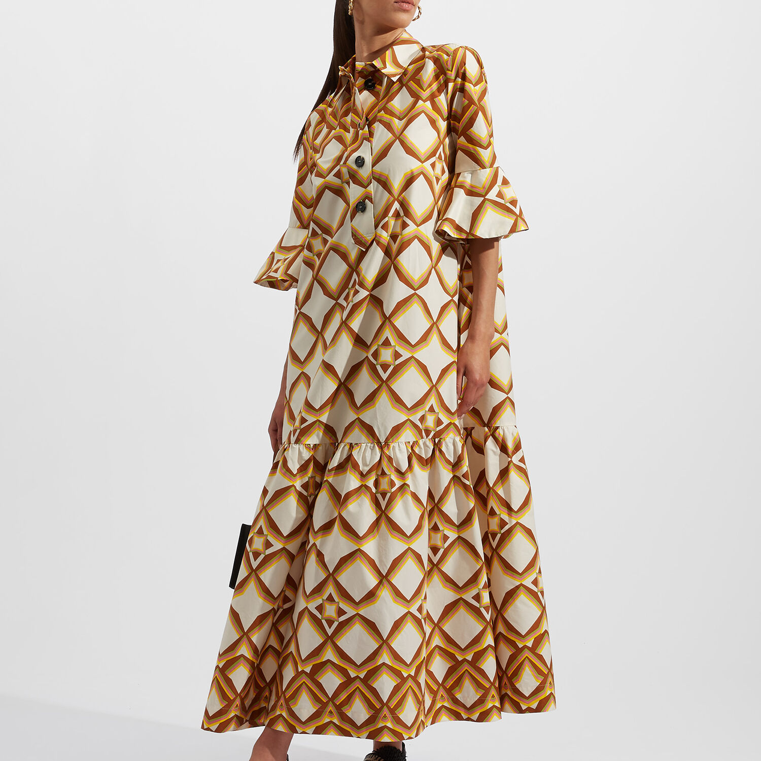 La Doublej Artemis Printed Dress In Diamonds Giallo