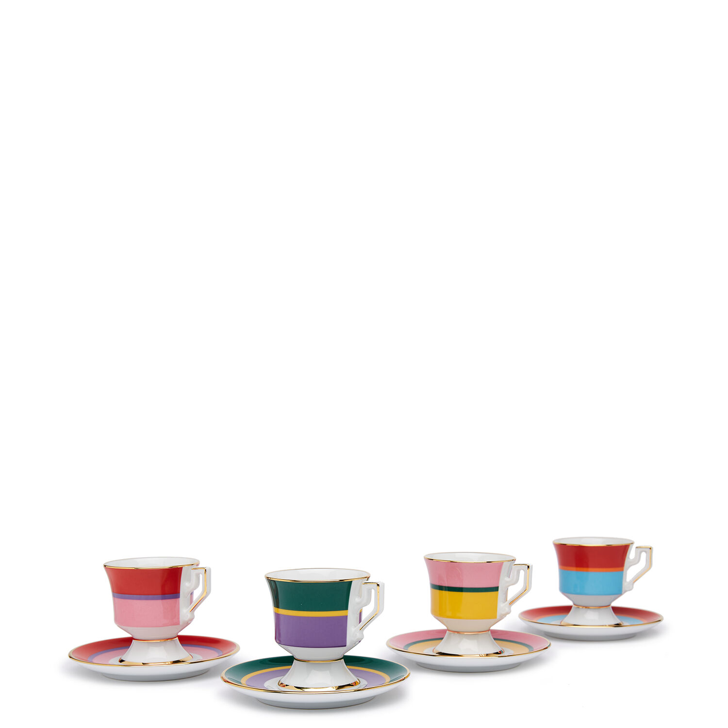 La Doublej Set Of Four Mismatched Porcelain Espresso Cups In Rainbow Mix