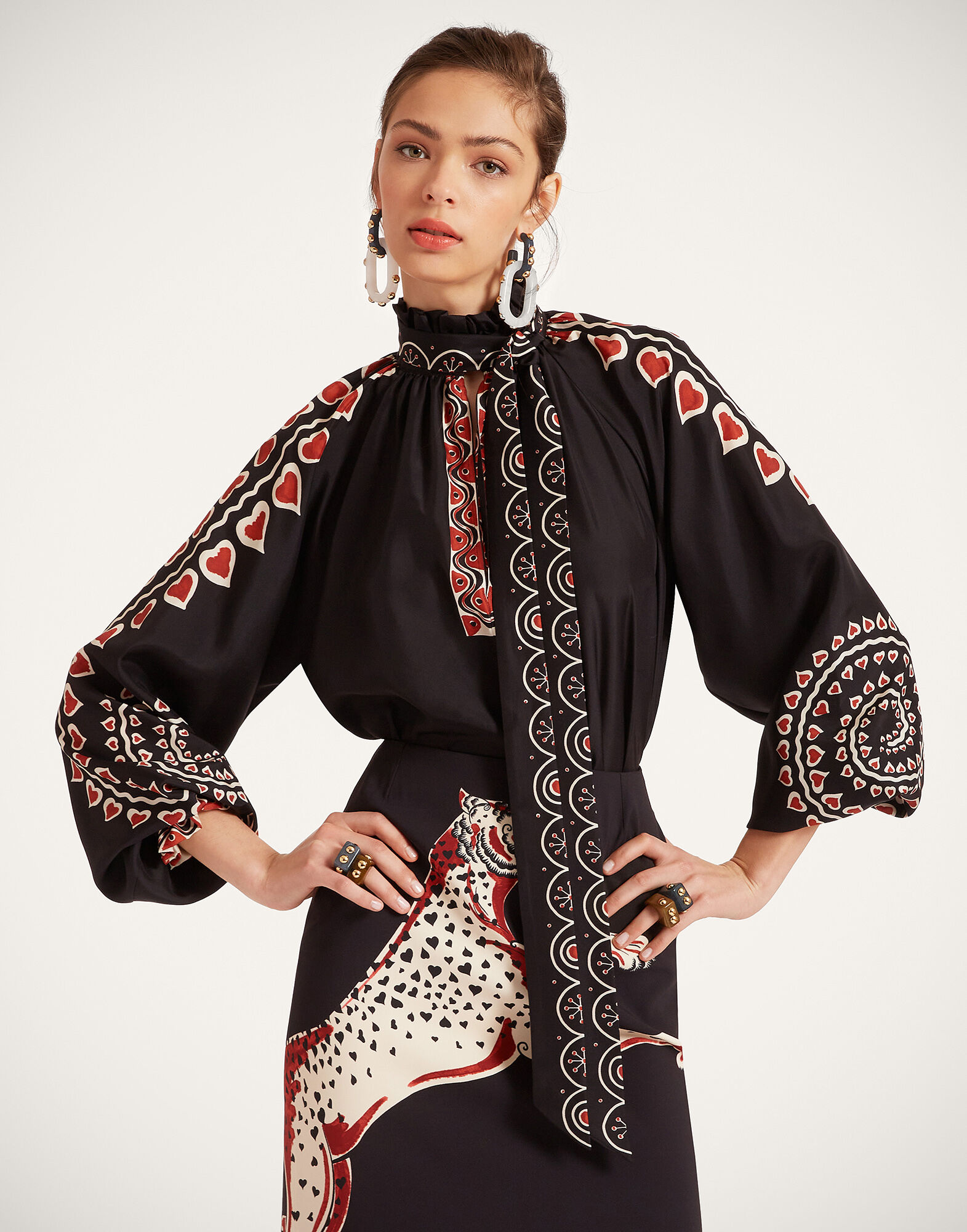 La DoubleJ Cerere Blouse Gattopardo Plac&eacute;e Black SHI0086SIL009GAT01BL01