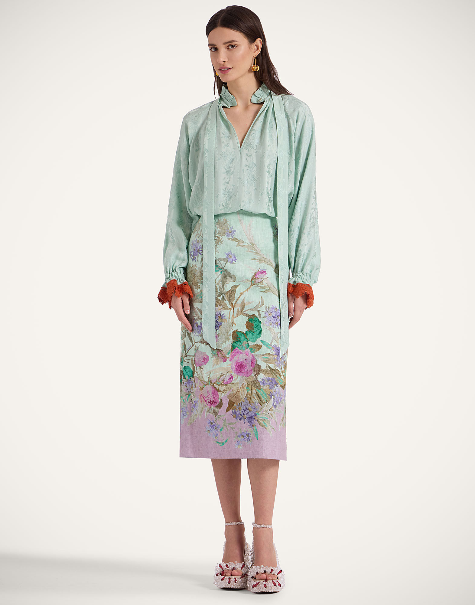 La DoubleJ Pencil Skirt Heath Plac&eacute;e Mint SKI0011COT005HEA02GR11