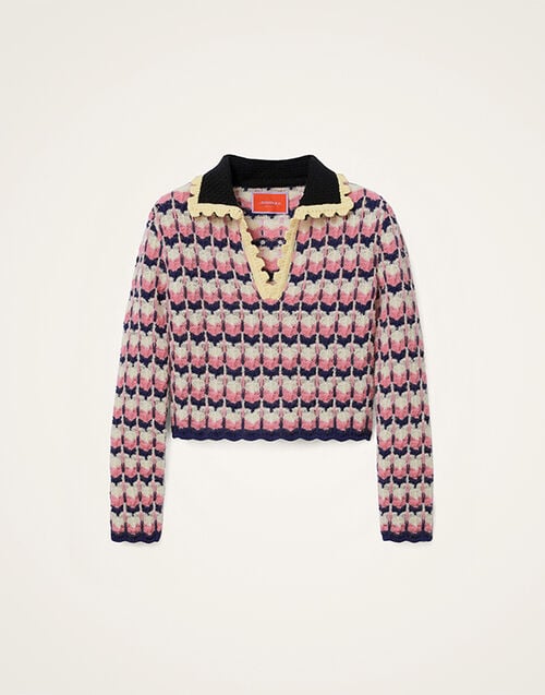 La DoubleJ Long Sleeves Picket Polo Shirt La DoubleJ Long Sleeves Picket Polo Shirt Multicolor Pink & White PUL0293KNI168VA409PI01