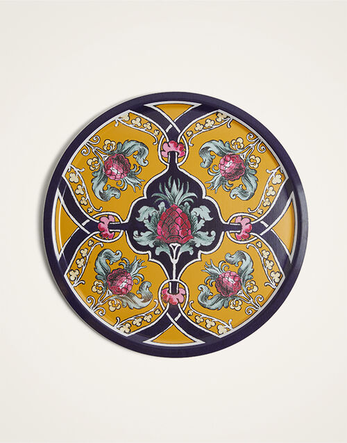 La DoubleJ Large Round Printed Tray Ananas Yellow TRA0006WOD001ANA01YE02