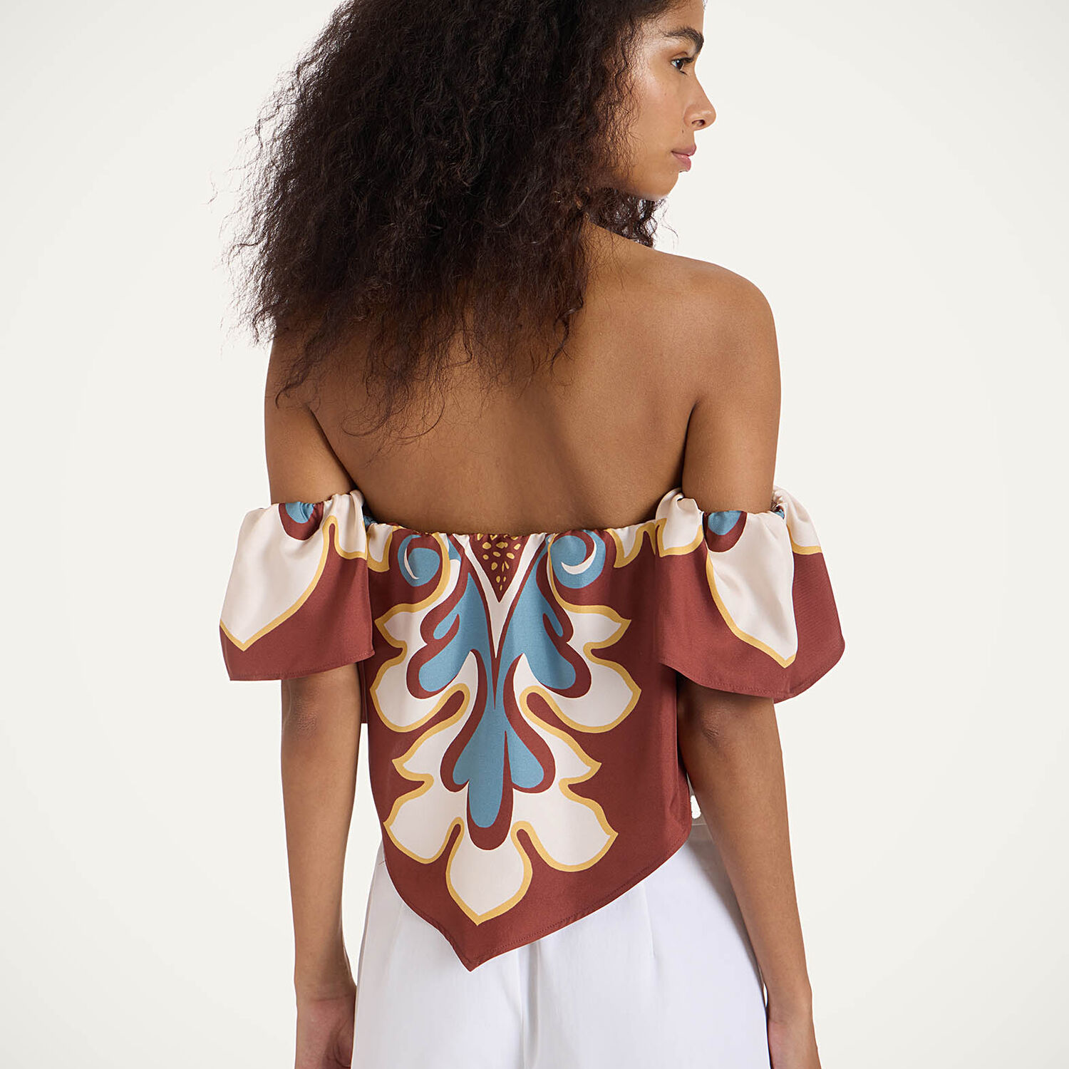 La Doublej Sand Dollar Off-shoulder Silk Top In Brown