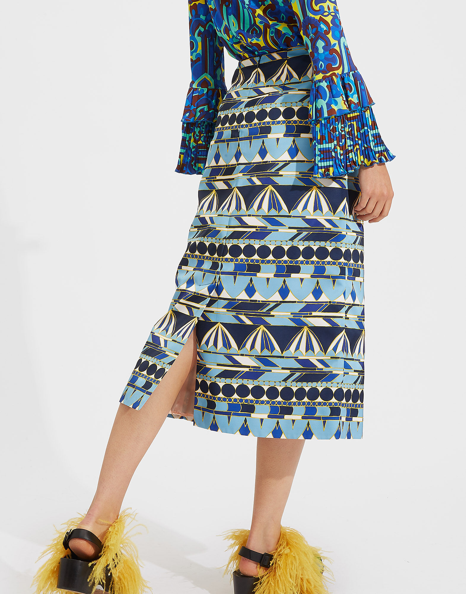 LaDoubleJ Pencil Skirt Umbrellas Blu SKI0011RAD001OMB0003