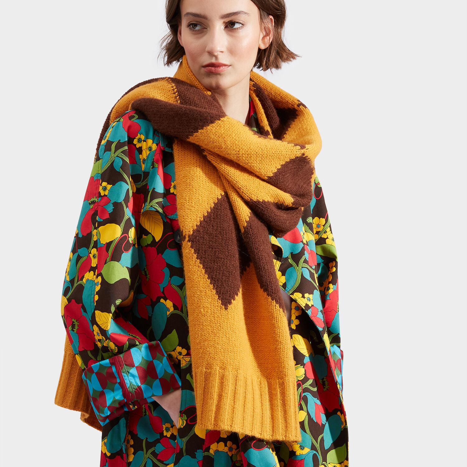La Doublej Argyle Scarf In Yellow / Brown