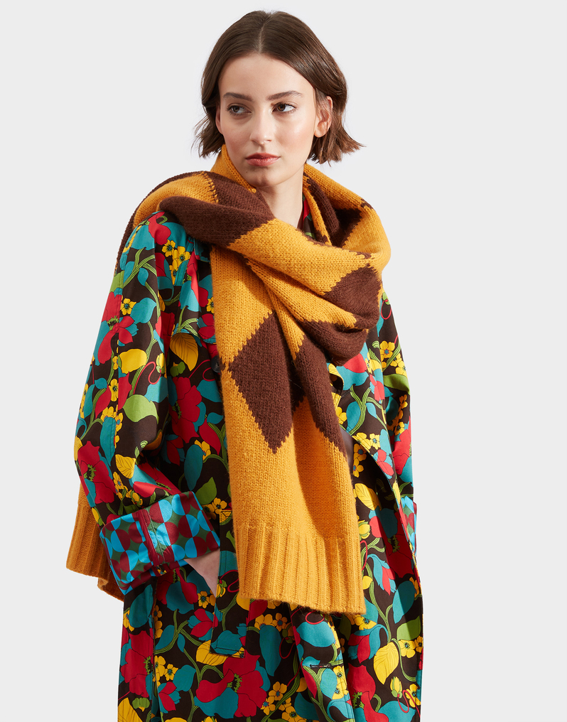 La DoubleJ Argyle Scarf La DoubleJ Argyle Scarf Yellow / Brown SCA0029KNI064VAR0168