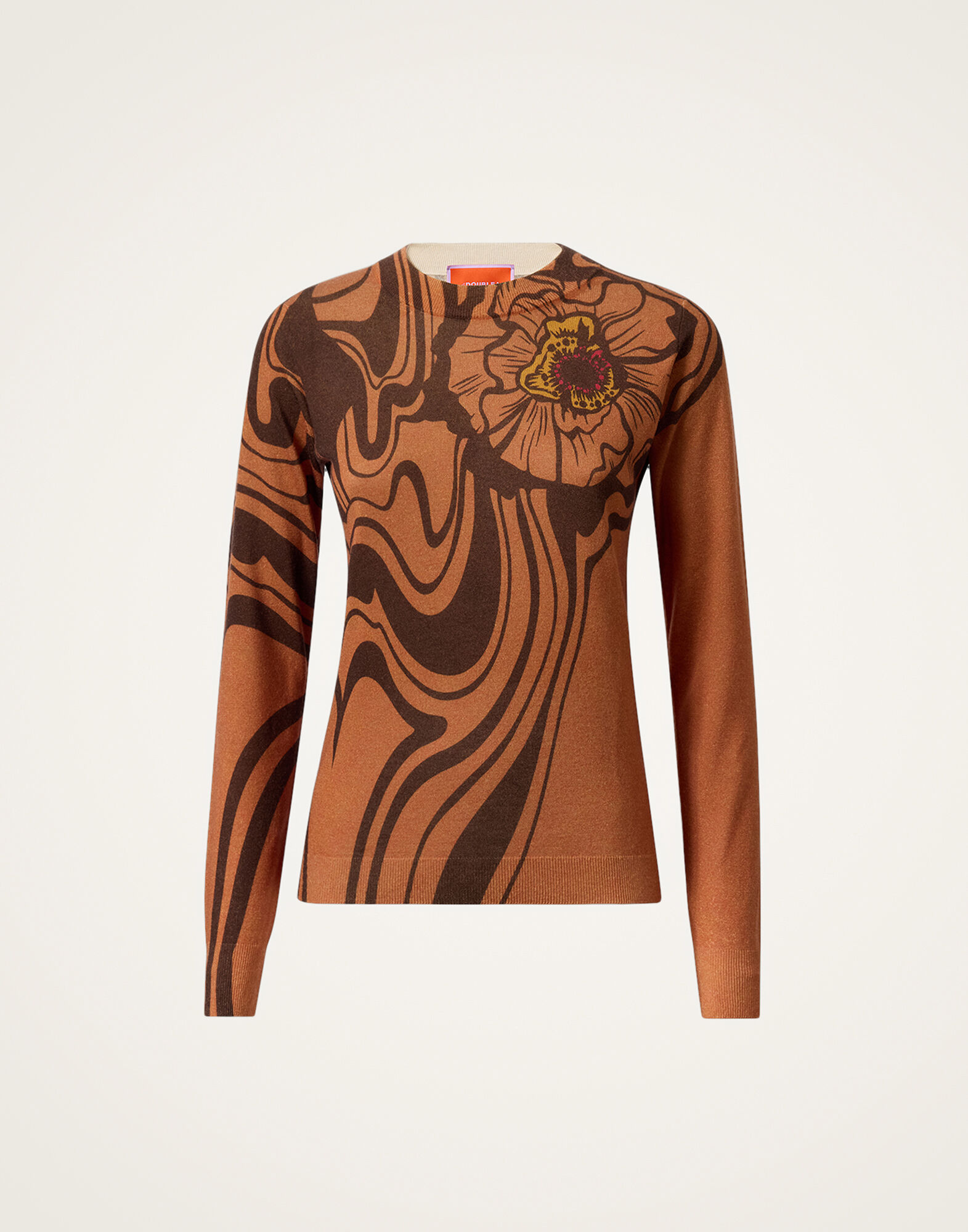 La DoubleJ Silky Crew Neck Big Blooms Brown PUL0305KNI172VA461BR02