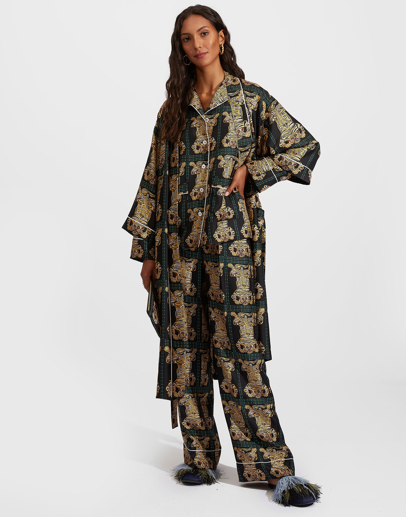 La DoubleJ Silk Pajama La DoubleJ Silk Pajama Tiger Tiles Black Small PJM0001SIL001TIG0008