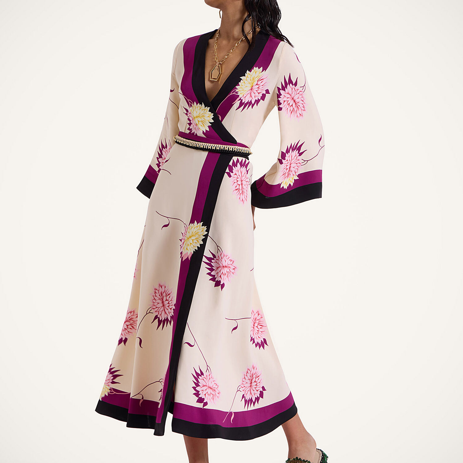 La Doublej Floral Silk Twill Wrap Dress In Derby Placée Multicolor
