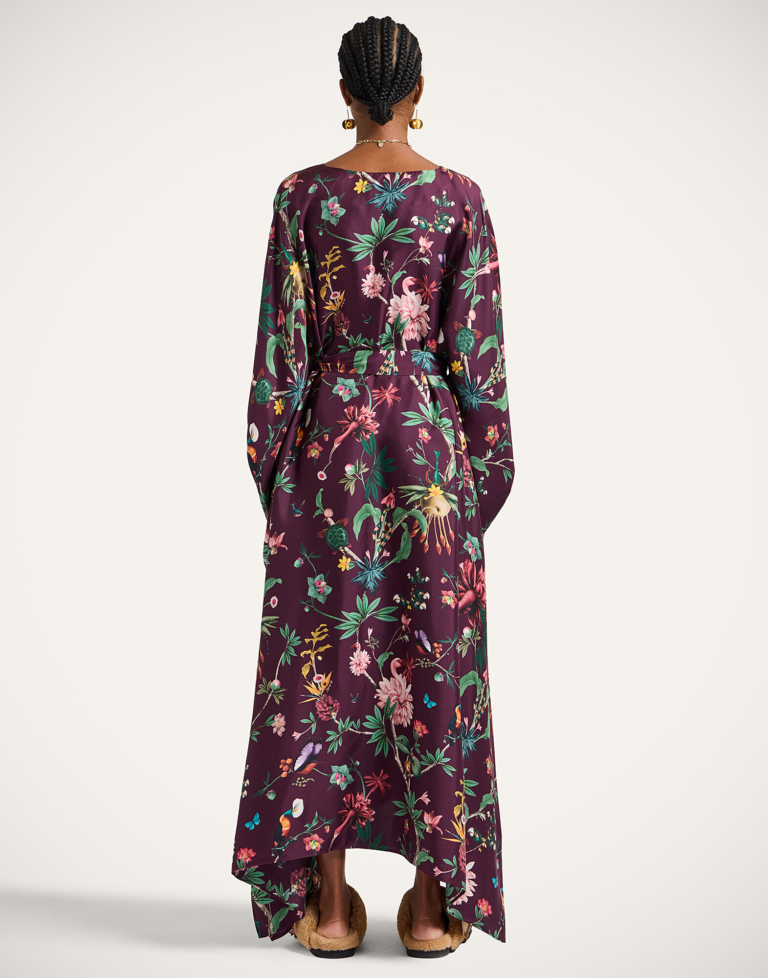 Square Kaftan in Zooflora Burgundy for Women | La DoubleJ