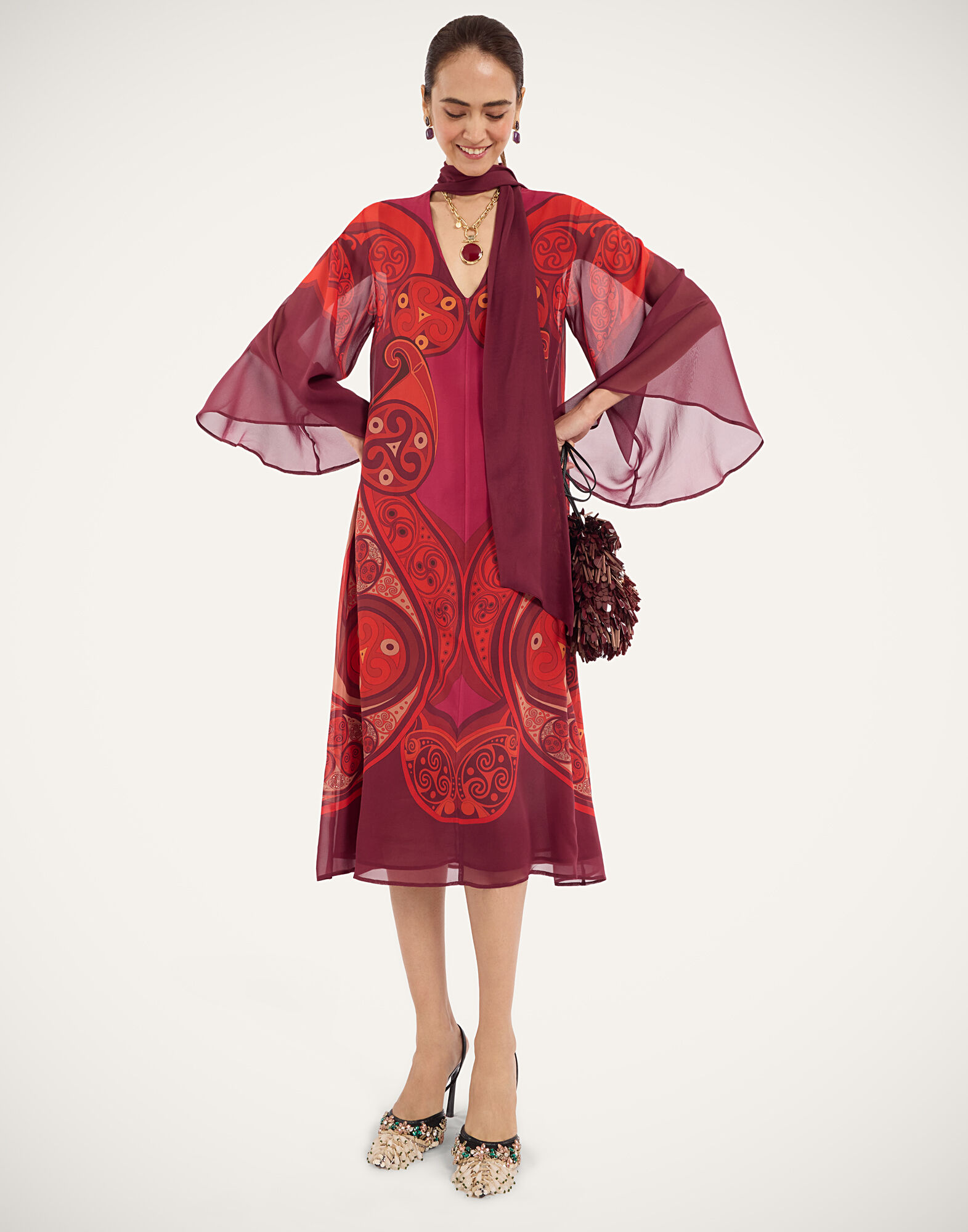 La DoubleJ Midi Magnifico Dress Alchemy Plac&eacute;e Dark Red DRE0788SIL028ALC03RE40