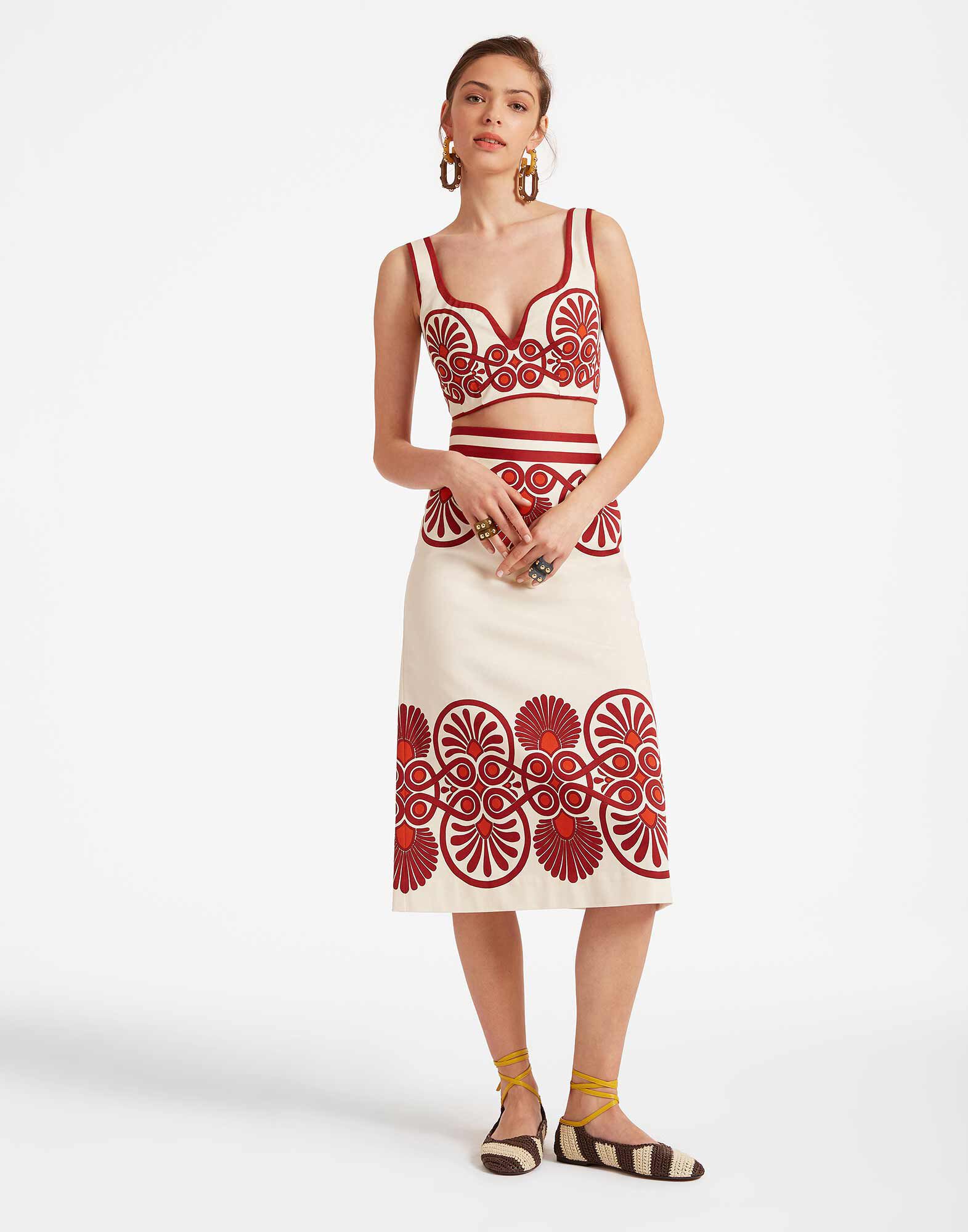 La DoubleJ Baia Skirt Medallion Plac&eacute;e Cream SKI0081COT037MED01WH03