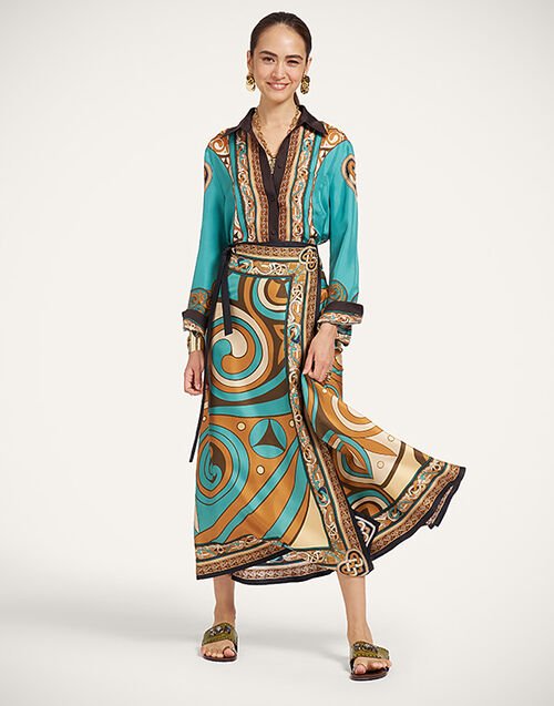 La DoubleJ Sarong Skirt Kells Swirl Plac&eacute;e Camel SKI0122SIL029KLS01BR04