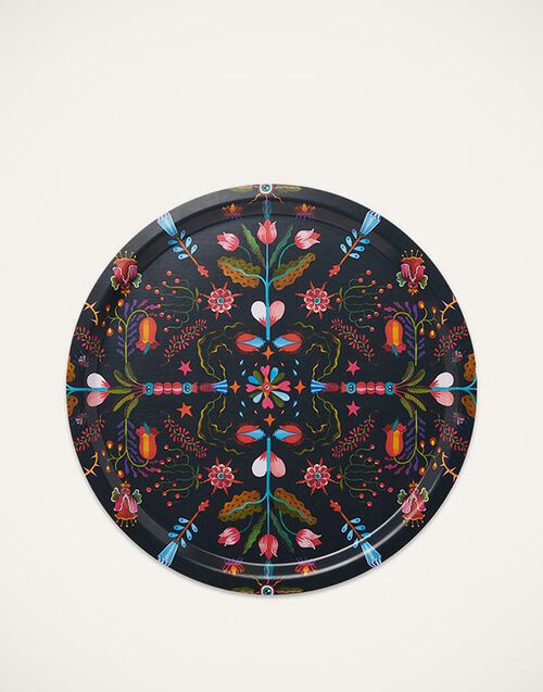 La DoubleJ Round Printed Tray Turning Tulips TRA0002WOD001HLE0010