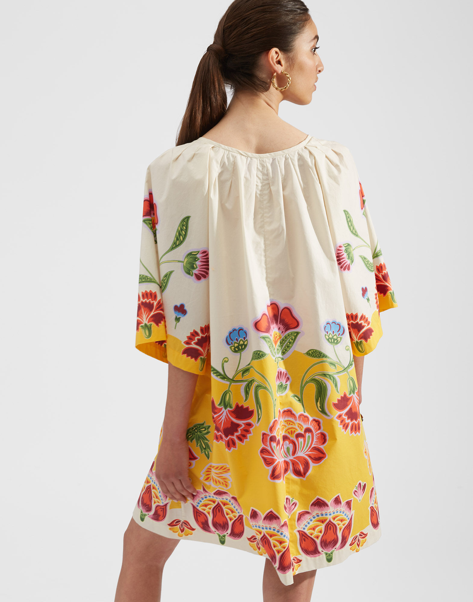 La DoubleJ Flirty Mini Dress Folk Flowers Avorio Plac&eacute;e DRE0400COT015FFL0003