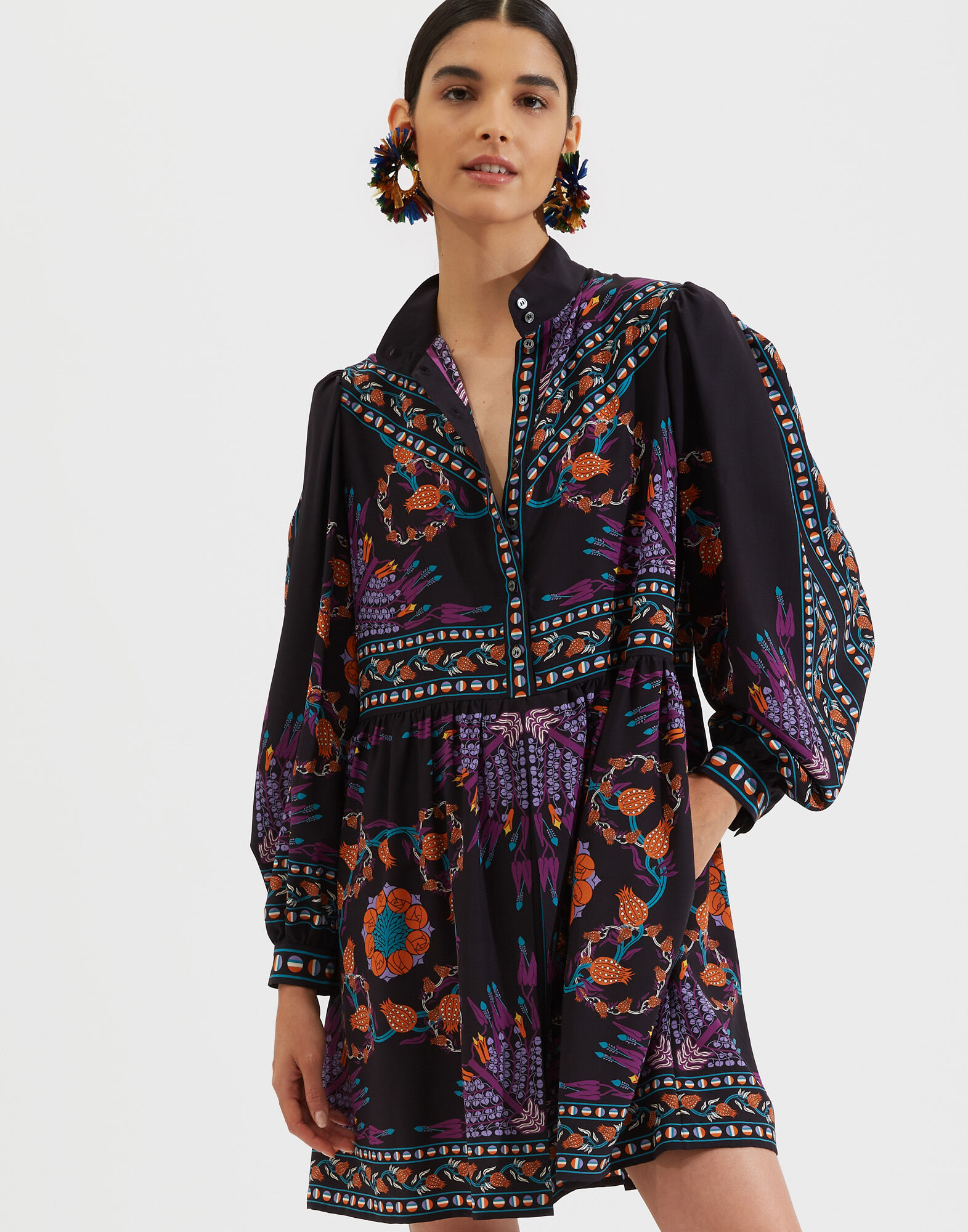 La DoubleJ Shorty Dress Melograno Nero Plac&eacute;e DRE0293CRE002MEL0005