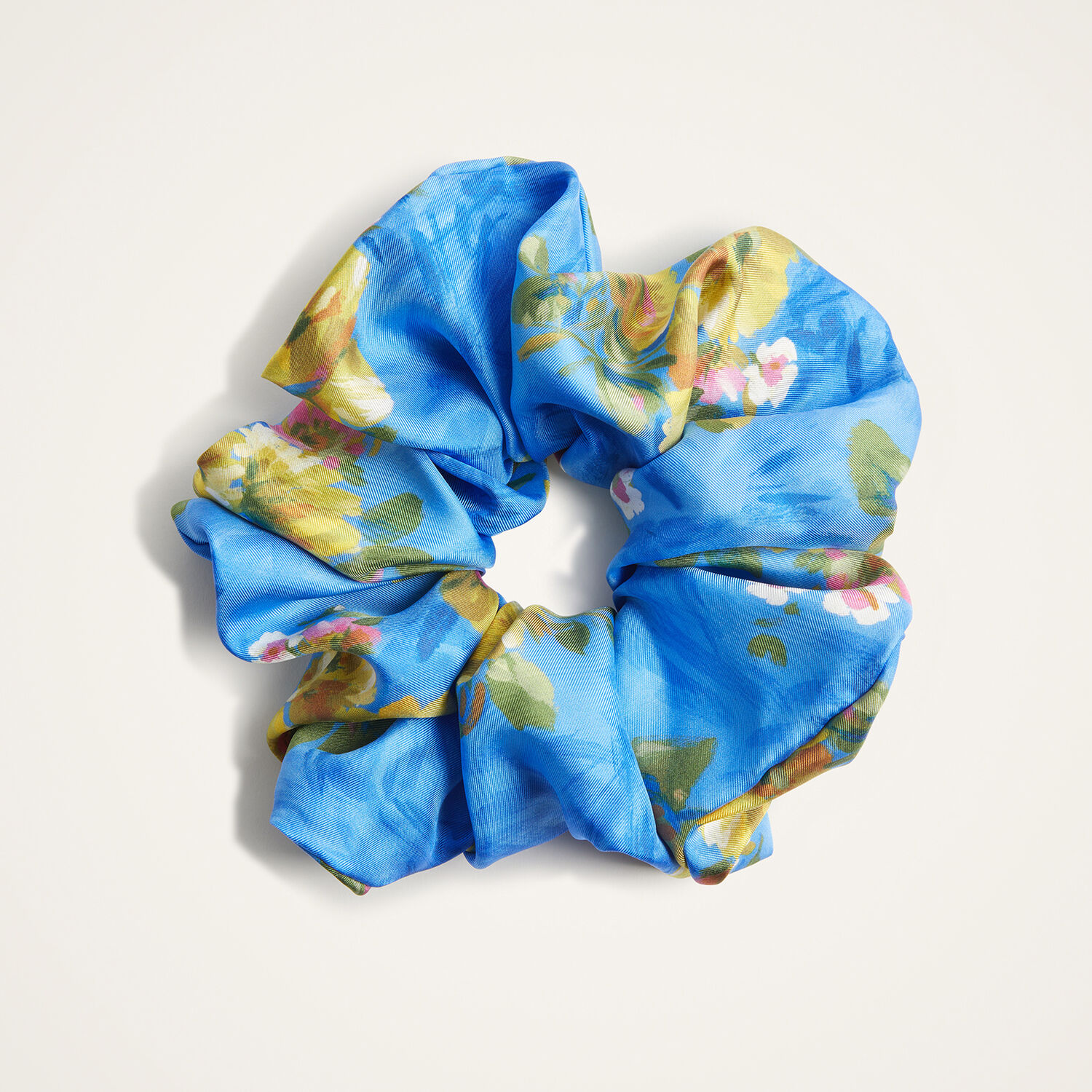 La Doublej Giga Floral Silk Scrunchie In Blue