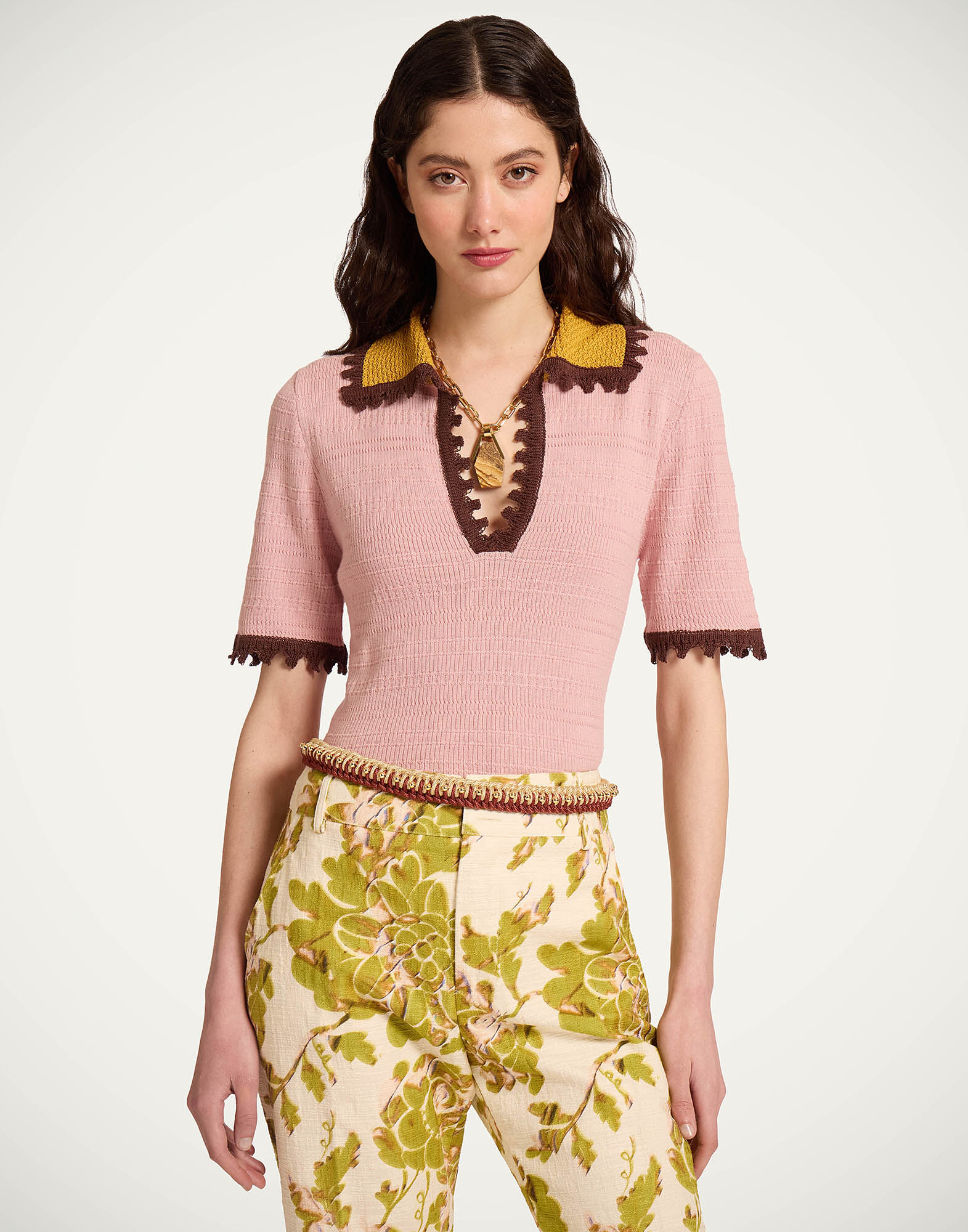 La DoubleJ Picket Polo Top Solid Pink PUL0273KNI154SOLIDPI01