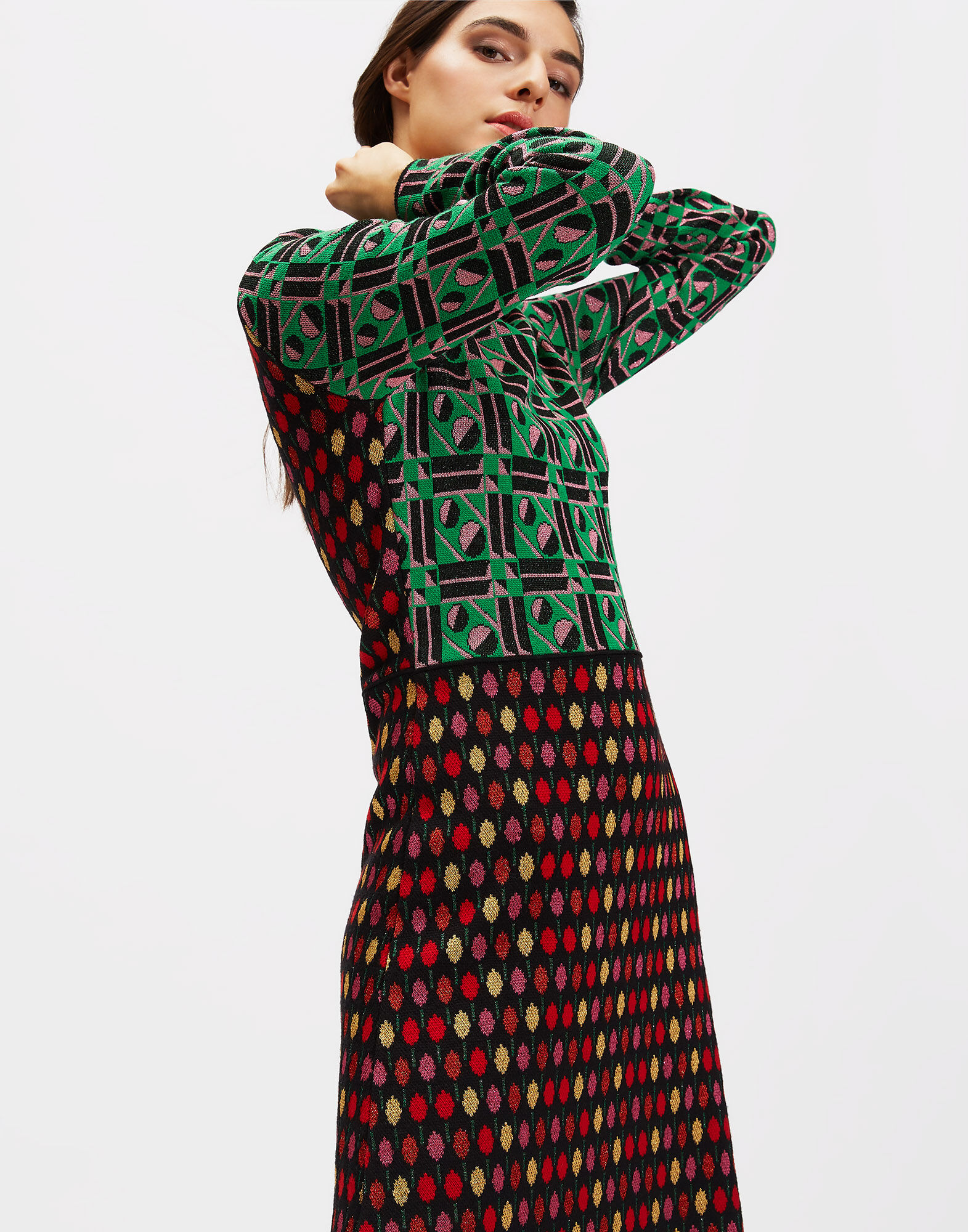 LaDoubleJ Bee Dress Geometrico Verde/Ping Pong Multi DRE0096KNI011PIN0003