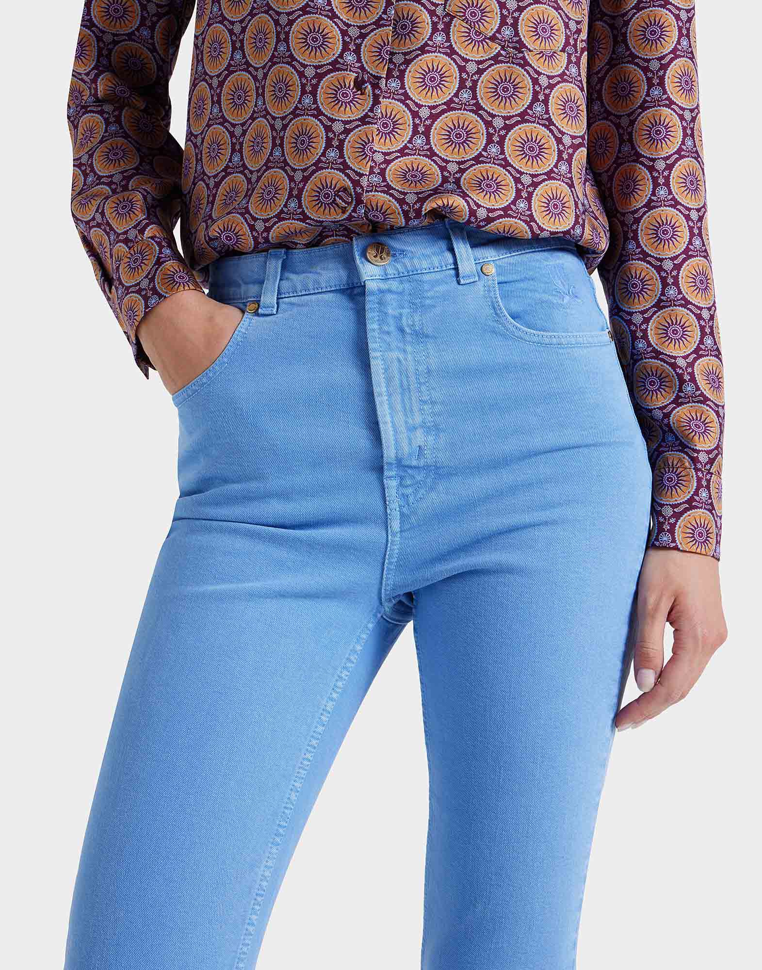 Fancy Crop Jeans With Feathers in Light Blue for Women La DoubleJ