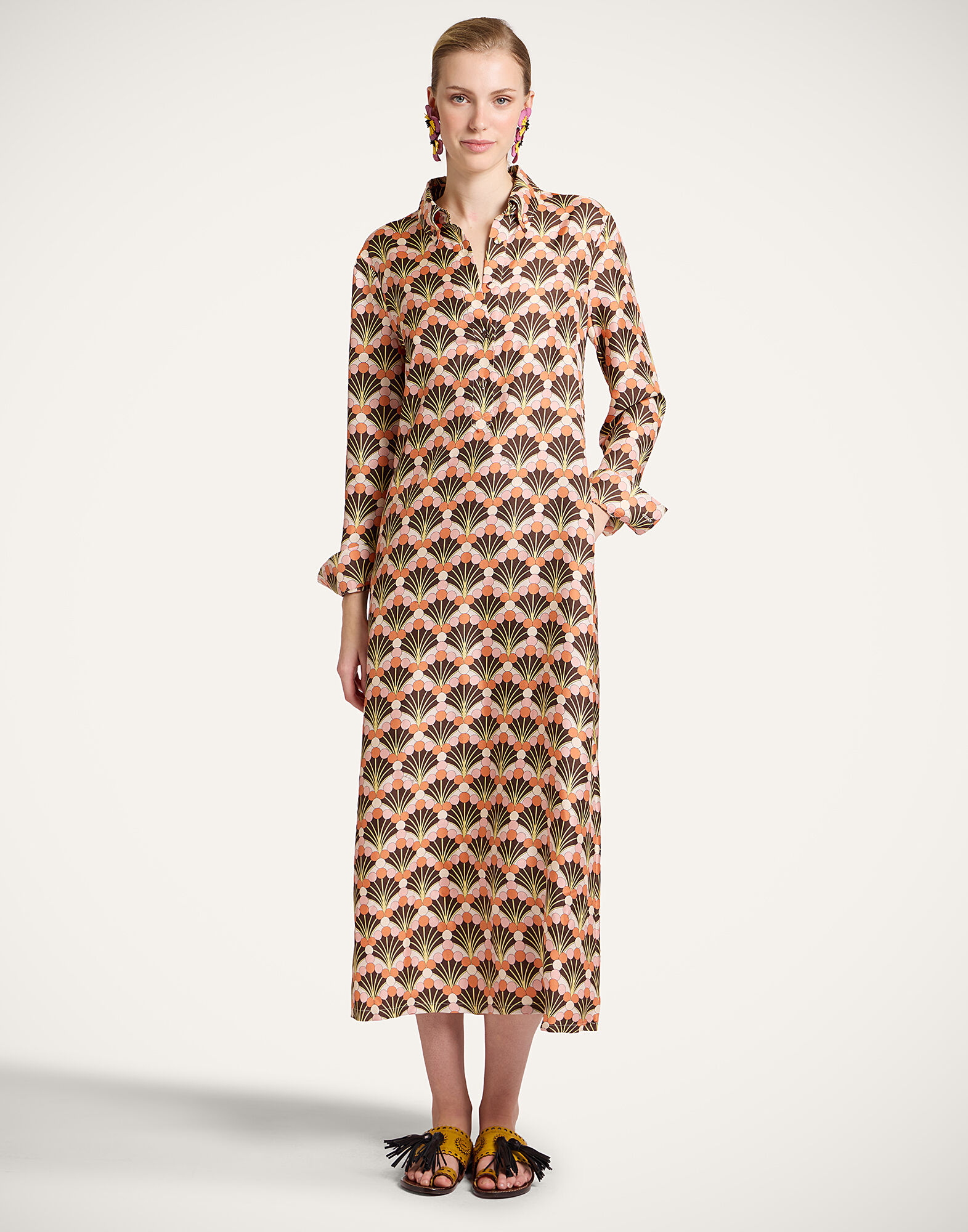 La DoubleJ Chemise Swing Dress Florette Fan Brown DRE0913SIL001FLF02BR02