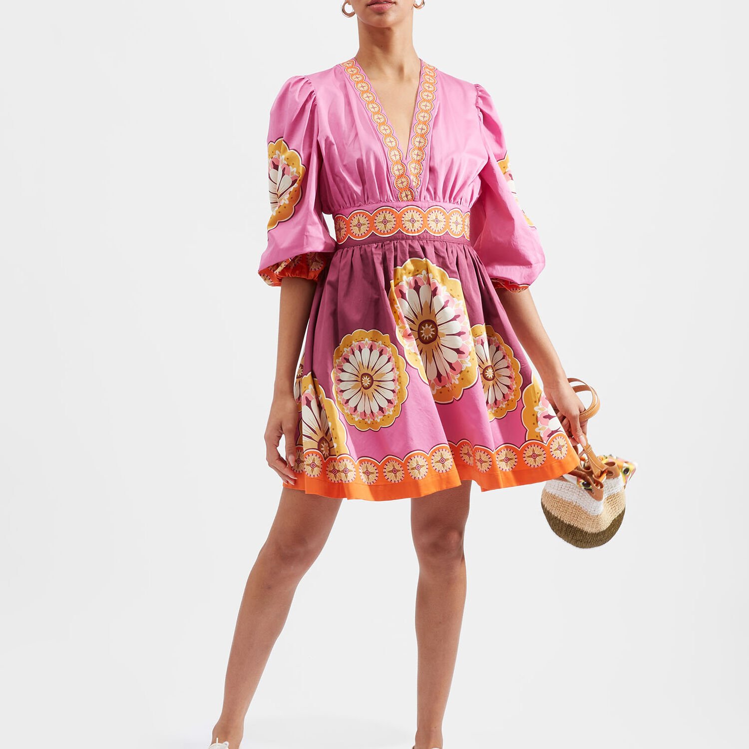 La Doublej Margherita Floral-print Cotton-poplin Mini Dress In Napoli Plates Placed Hot Pink