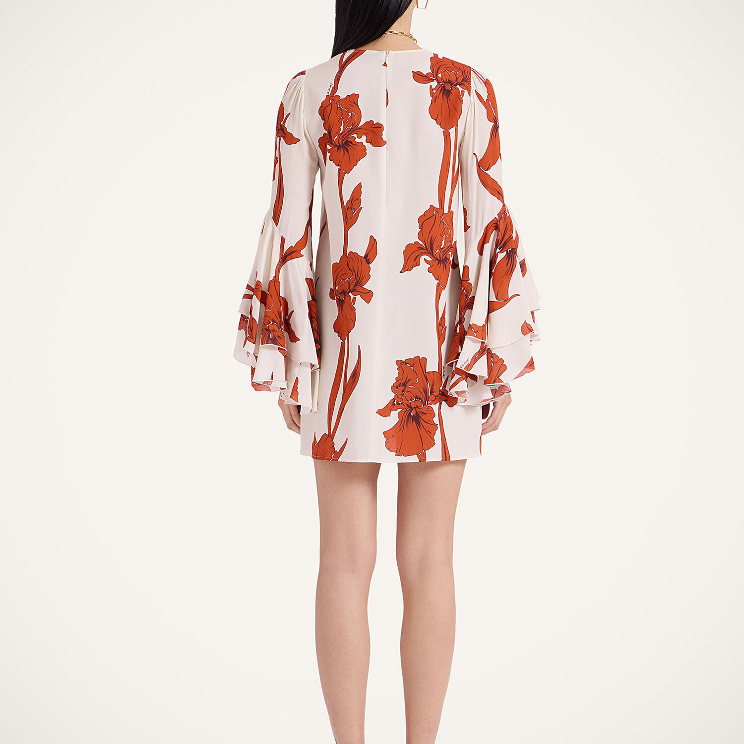 La Doublej Iris Friday Floral Flutter-sleeve Mini Dress In Iris Dark Orange