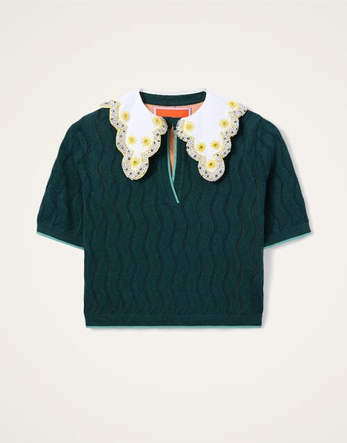 La DoubleJ Crop Polo Color Block Teal & Coral PUL0359KNI197VA466BU07