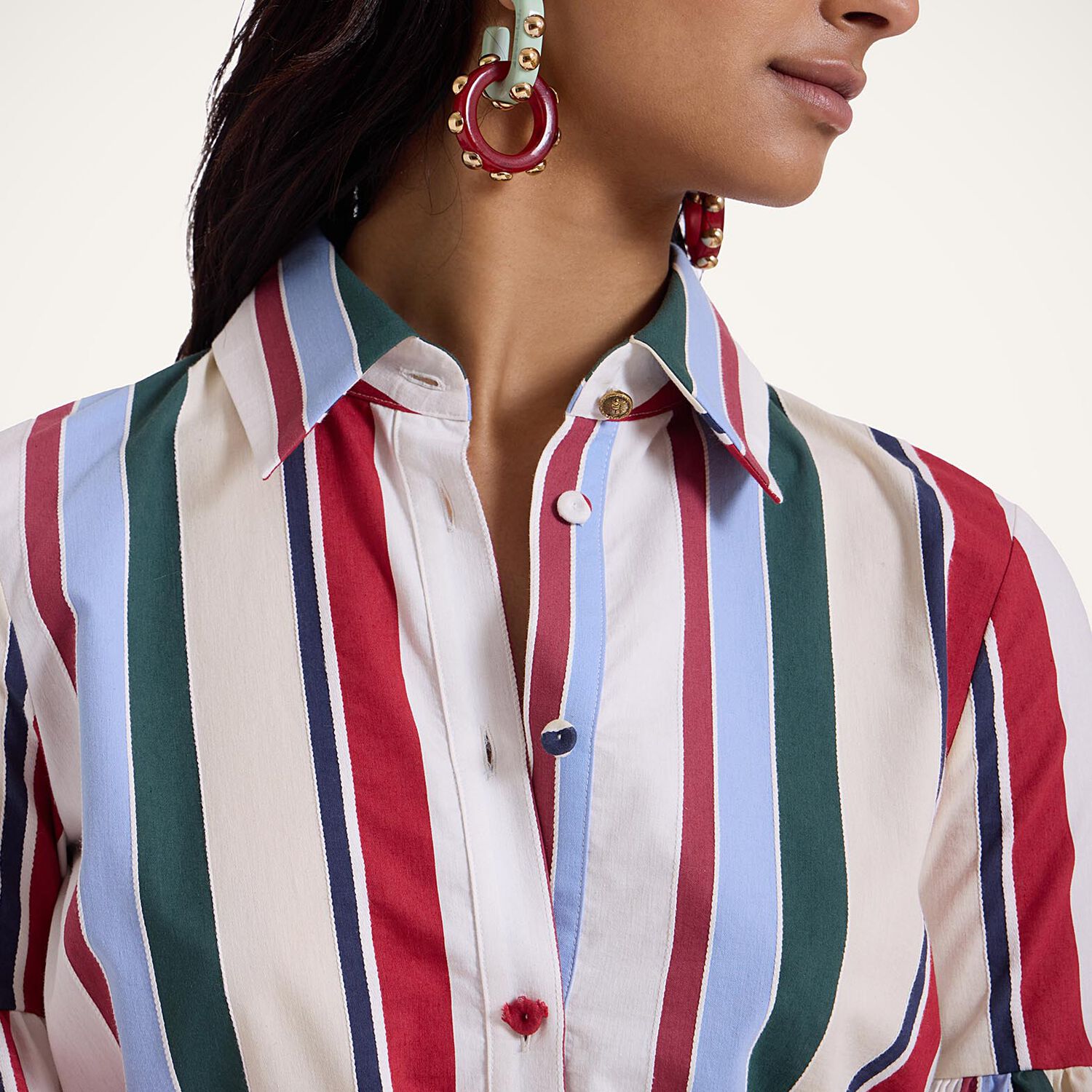 La Doublej Choux Ruffled Striped Cotton-blend Mini Dress In Stripes Multicolor