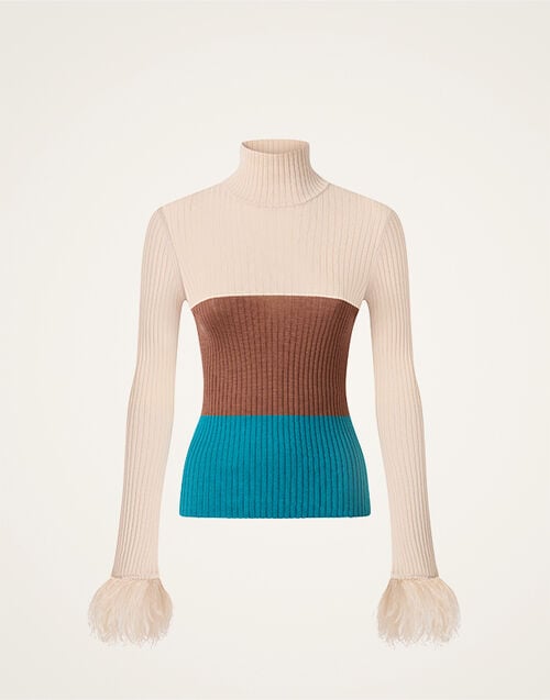 La DoubleJ High Kick Top Color Block Ecru, Tobacco, and Light Blue PUL0167KNI091VA526BR05