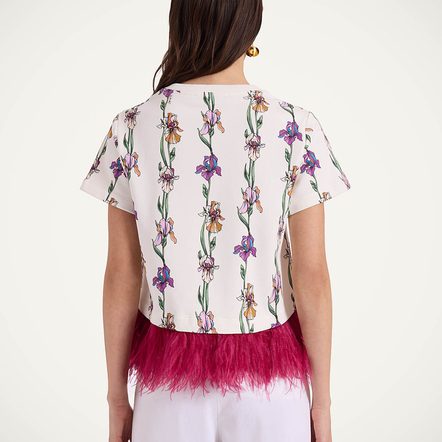 La Doublej La Scala Feather-trimmed Cotton Top In Mini Iris Ivory