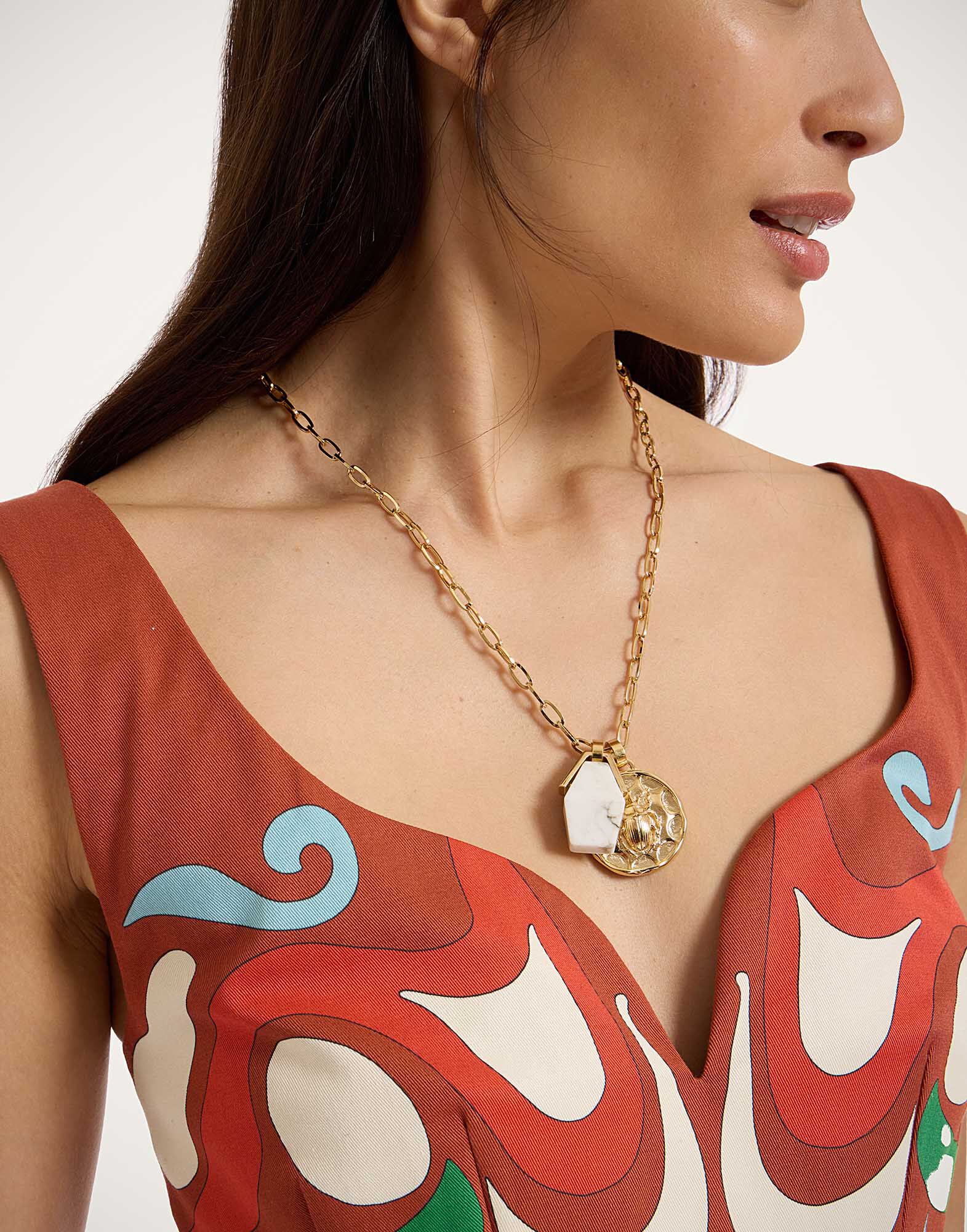La DoubleJ Transformation Charm Necklace 24k Gold Plate & Howlite NEC0025BRA003HOW01YE05